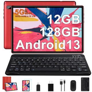 태블릿 10인치 안드로이드 13 옥타코어 2 0GHz 12GB RAM 128GB ROM TF 1TB 5G WiFi 6000mAh FHD IPS 터치스크린 블루투스 5 0, Red