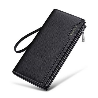 【奧特萊斯】 英皇保羅錢包男款新款長款真皮男士手拿包多卡位卡包男皮夾子, 黑色十字紋