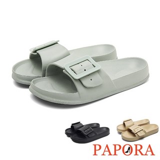 PAPORA拖鞋 彈力回彈厚底拖鞋 輕便可調整扣帶 舒適簡約風, 黑39