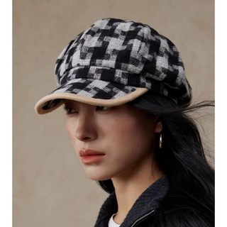 2025新款復古摩登千鳥格 羊毛混紡加厚保暖八角貝雷帽