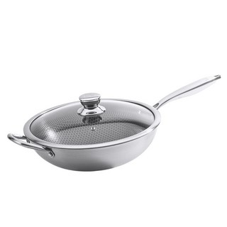鍋寶316不鏽鋼七層蜂巢不沾炒鍋含玻璃鍋蓋，32cm/36cm適用電磁爐，SGS檢驗合格不沾鍋, 1個, 炒鍋, 36cm