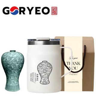 한국전통 케이팝굿즈 고려청자 파우더 보온보냉 스텐 머그컵 480ml, 1개, 480L, 크림화이트