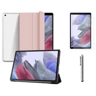 갤럭시탭A7 라이트 Lite 8.7 호환 슬림 북커버 케이스 스탠드+액정필름+터치펜 SM-T220N T225N 케이스나라, 베이비핑크, 투명 케이스