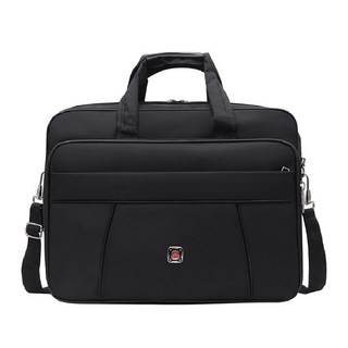 防水尼龍筆電包 多功能斜肩手提公事包 大容量側背包 黑色, D119-黑色