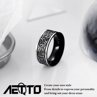 AETTO 新款個性風黑鋼銀鈦鋼戒指 男女生食指戒鋼戒指
