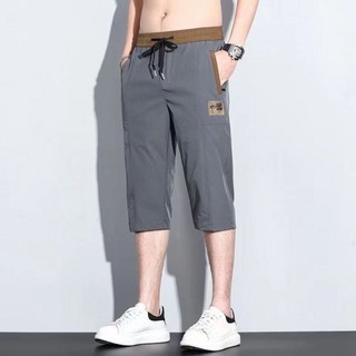 刺繡拉鏈速乾七分褲 男款 夏季薄款寬鬆時尚百搭休閒褲