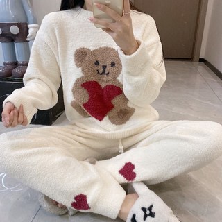 珊瑚絨睡衣女冬天加絨加厚可愛少女網紅風秋冬季新款法蘭絨家居服