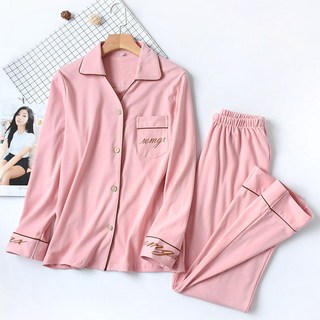 100% 순면 커플 프리미엄 잠옷 세트 홈웨어 남성 여성 파자마 스판 부드러움 잠옷 무지 심플 가을 겨울 소프트 컴포트 잠옷 상의와 하의 세트