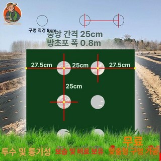 유공 부직포 화훼 덮개 마늘 풀재배용 채소 구멍 자재 농업 원예, 0.8x50m 이중홀 녹색-검정 두꺼운형, 1개