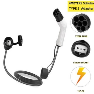 Duosida-전기 자동차 액세서리 EU Schuko 플러그 2 EV 어댑터 16A 4 미터 충전 커넥터 SAE J1772 IEC 6219, 01 4M Cable, 01 Type2