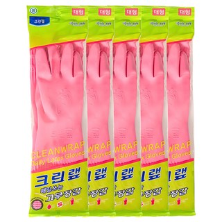 크린랩 매일쓰는 고무장갑, 핑크, 대(L), 5개