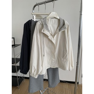 【韓系撞色】衝鋒衣 防曬衣 夾克 風衣 外套 女 拼接設計 連帽拉鍊 防潑水 春秋通勤 戶外休閒