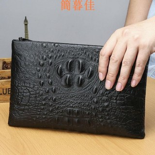 男手拿包商務手包 頭層牛皮男士手包鱷魚紋手拿包男包真皮休閑信封包手抓包牛皮錢包