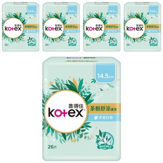 Kotex 靠得住 茶樹舒涼護墊, 14.5cm, 26片, 5包