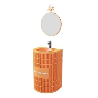 Shark家具 桶裝造型洗手台，復古工業風設計, 橙色 鏡子 送水龍頭 logo 免費定製, 1個