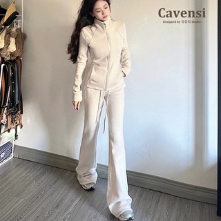 Cavensi 秋冬喇叭褲 衛褲 微喇叭寬褲 長褲 鬆緊腰休閒褲 高腰運動褲