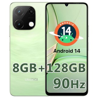 UMIDIGI G9T 잠금 해제 휴대폰 듀얼 4G SIM 4GB+128GB/1TB TF 카드 슬롯 안드로이드 14 스마트폰 6.75인치 HD+ 90Hz 디스플레이 50, Green, 4+128GB, 128GB