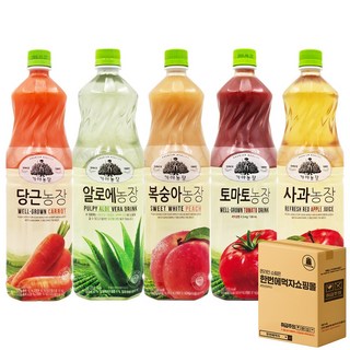[한번에먹자쇼핑몰] 웅진 가야농장 과즙음료 5종 혼합세트 각 1개씩 / 토마토농장+알로에농장+당근농장+복숭아농장+사과농장 / 총5페트, 5개, 1.5L