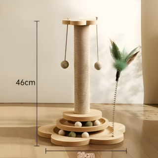 고양이 수직 스크래쳐 캣타워 장난감 기둥 스크래처, 1개, 원목색