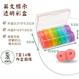 葫蘆藥盒 早晚分格 藥品收納盒 便攜式保健盒 分裝盒 隨身小盒子 一週藥丸盒 老人定時吃藥提醒 藥片盒 藥袋收納, 外透明內彩色｜英文｜附中文貼, 1個