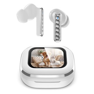 TRYSEEK 터치스크린 LCD디스플레이 무선 블루투스 이어폰 c타입 ANC노이즈캔슬링 커널형, 화이트, T22