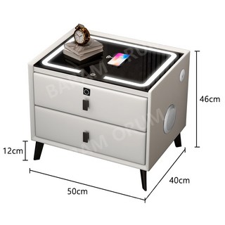 협탁 사이드 테이블 2단 서랍장 침실 침대 거실 무선 충전 지문 인식 블루투스 스피커, 50x40x46cm, C.지문 스피커 무선충전 LED USB C타입, 1개