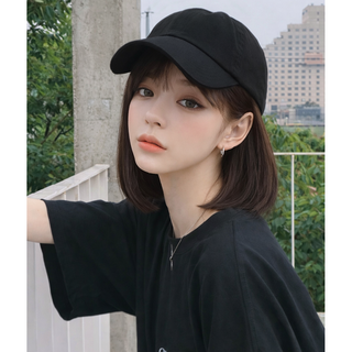 Novah 여성 모자 가발 볼캡 일체형 단발 가발 자연스러운 데일리 스타일, 1개, 다크브라운