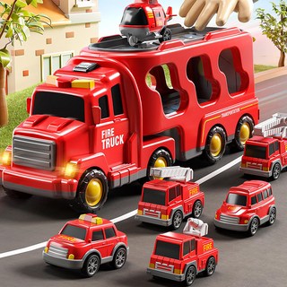 토요요 소방차 장난감 경찰차 중장비 자동차 미니카 주차타워 작동완구 출동 구조대 5in1 아기 선물 세트, 레드, 1개