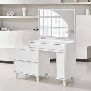 도모디자인 디아나리 확장형 수납장 + 거울 화장대 세트 방문설치, 화이트