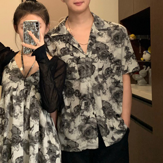 휘잇 블랙 플라워 커플룩 바캉스 나시 원피스 휴양지 셔츠