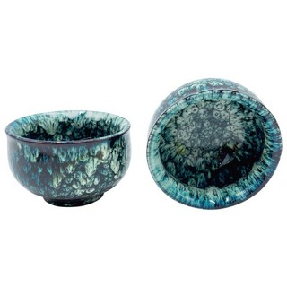 陶瓷窯變天目釉建盞茶杯, 束口杯, 1個, 斑駁藍