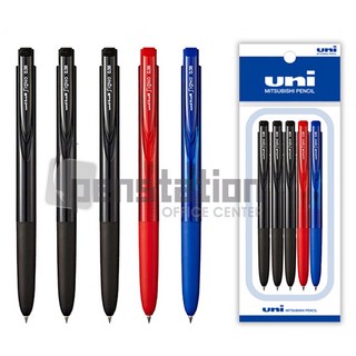 유니볼 시그노 노크식 RT1 0.38mm 블랙/블루/레드 5개 세트, 0.38 블랙3개+블루1개+레드1개