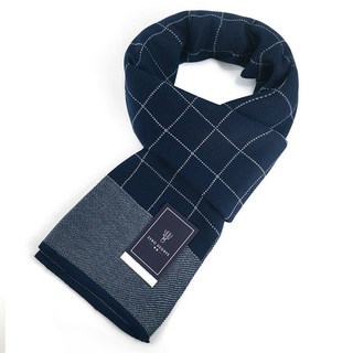 ZERO DEGREE 格子圍巾 韓版百搭加厚保暖禮盒裝, 1個, D-207藏青