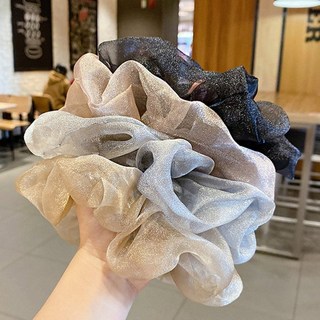 우아한 스크런치 펄 쉬폰 시스루 곱창 여성 머리끈