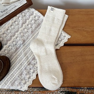 秋冬加厚加絨中筒襪 純色羊毛保暖女襪 D96019
