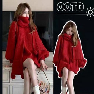 大尺碼毛衣 針織衫 紅色 慵懶毛衣