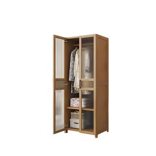 兒童房實木衣櫃，透氣防潮大容量收納，安全圓角設計, 長虹塑藤-2門-深胡桃