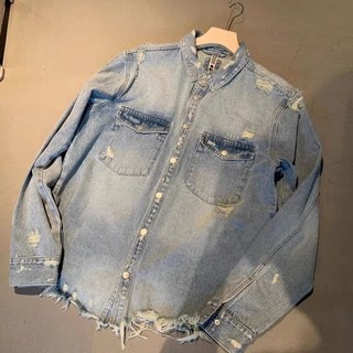 남성 오버핏 디스트로이드 데님 셔츠자켓 워싱 찢어진 청자켓 간절기 아우터