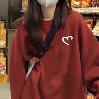 小蘭優購日系衛衣 - 韓版加絨寬鬆長袖愛心圓領秋冬上衣韓國女裝