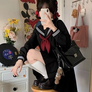蒙軒jk制服正版基礎款暗黑不良少女水手服學院風黑三本中間服套裝