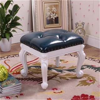 유럽식 원목 풋스툴 가죽 낮은 의자 발받침 미니 소파 화장대 스툴 우드 사각, D. 화이트+블루(37x30x30cm), 1개