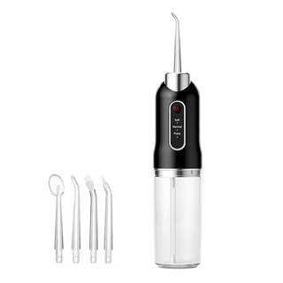 AOSS 방수 휴대용 무선 구강세정기+전용팁4종 세트, 블랙