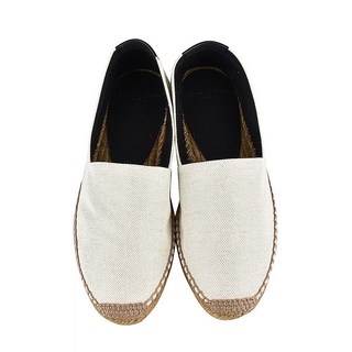 YSL SAINT LAURENT 刺繡LOGO帆布拼接黃麻草編平底鞋 (男款/白)