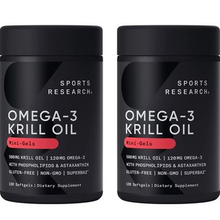 SPORTS RESEARCH 磷蝦油蝦紅素Omega-3軟膠囊 500mg, 120顆, 2罐