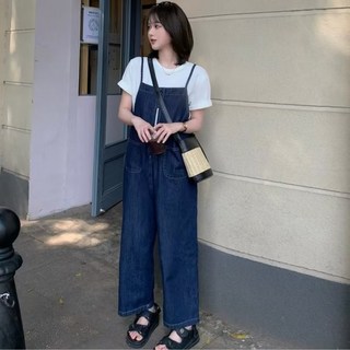 大尺碼連身褲 牛仔背帶褲女 M-5XL 寬鬆顯瘦高腰吊帶褲
