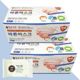맑은하루 바른마스크 일회용 핑크 30매 2개(+하늘선물 물티슈 10매) - 유통기한임박 24.09.24, 2개