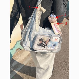 艾米兔女包2025新款百搭單肩痛包時尚洋氣小衆休閒雙肩包, 曙光銀送絲帶+彩繩+小貓頭