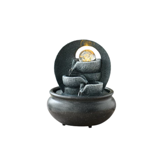 招財水流盆 開運滾球組 風水擺件 開店入厝送禮 流水盆 風水擺飾, 【現代風格款】【圓形底盆】水流石臼