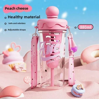 1개 미적 디자인 빨대컵 - 크로스바디 휴대용 스포츠 물병 플라스틱 차 인퓨저 (필터망 포함 얼음 음료용), 01 Pink 880ml