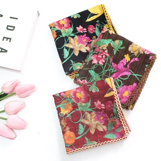 여성손수건 엠보 고급 CR면 쁘띠스카프 목손수건 플라워 3장 1세트